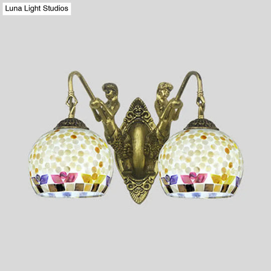 Tiffany Shell Mosaic Wall Mount Light Fixture With Mermaid Decoration - Beige/White-Yellow/Blue