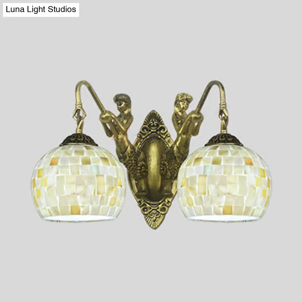 Tiffany Shell Mosaic Wall Mount Light Fixture With Mermaid Decoration - Beige/White-Yellow/Blue