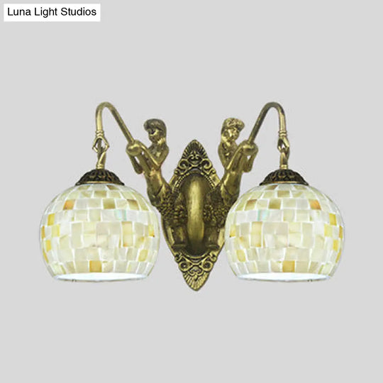 Tiffany Shell Mosaic Wall Mount Light Fixture With Mermaid Decoration - Beige/White-Yellow/Blue