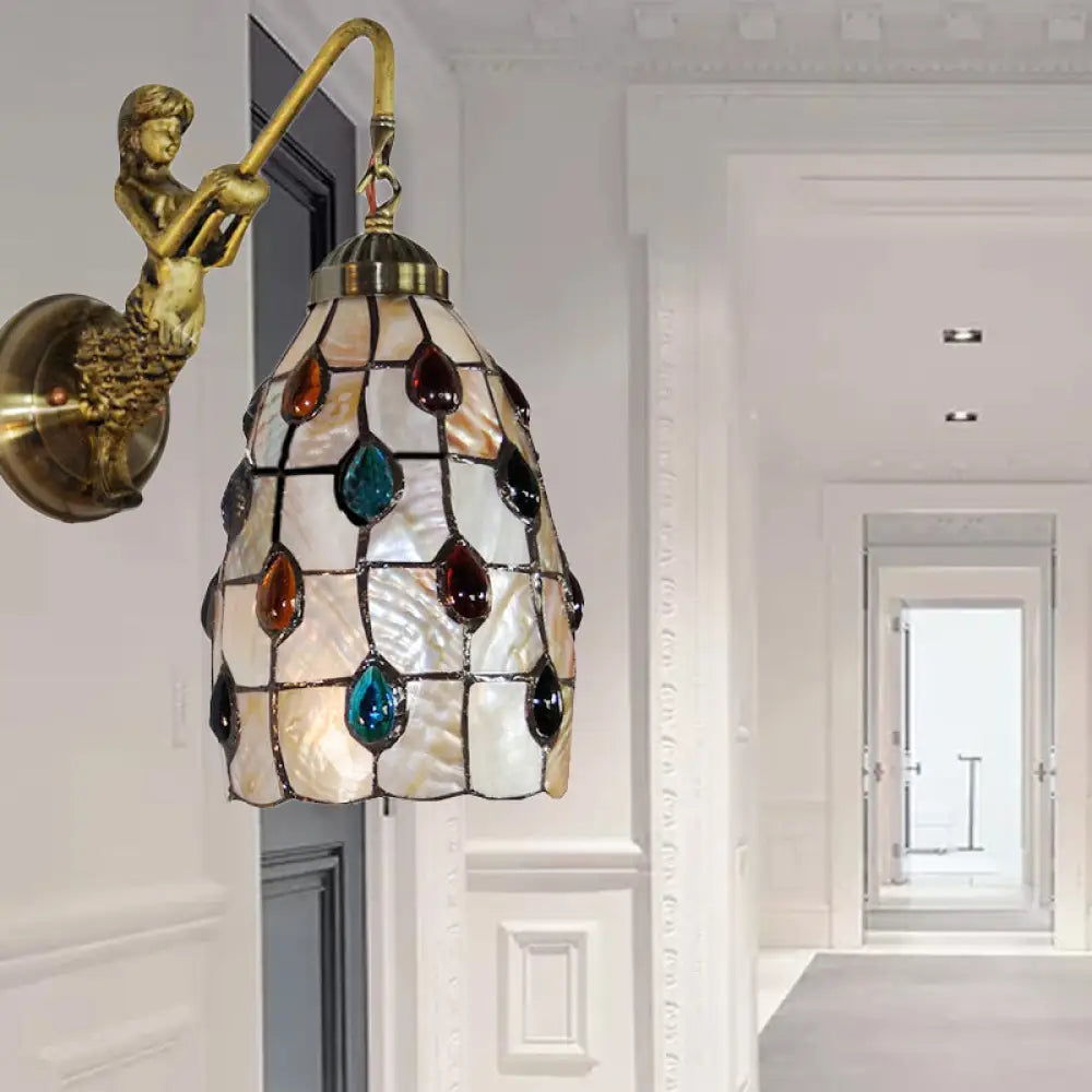 Tiffany Shell Wall Sconce With Mermaid Backplate And Elongated Head Beige