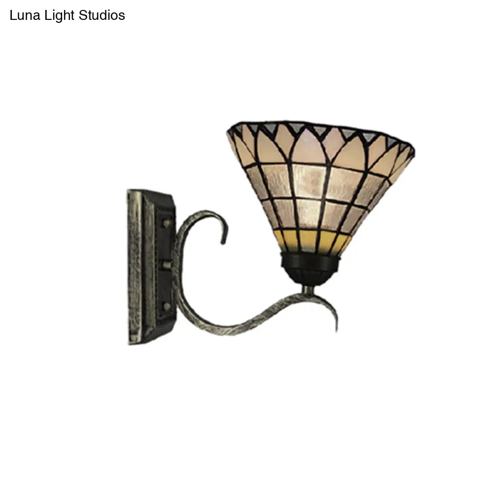 Tiffany Shuttlecock Wall Light: Art Glass Clear Lamp For Kitchen With Curved Arm