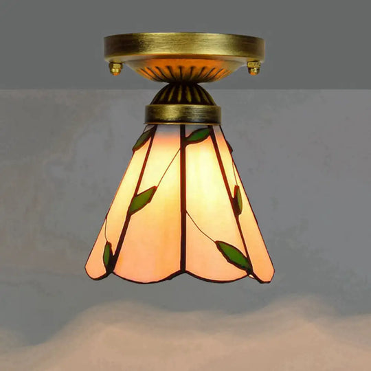 Tiffany Stained Art Glass Semi Flush Mount Ceiling Light - Single - Bulb Shaded Fixture Champagne