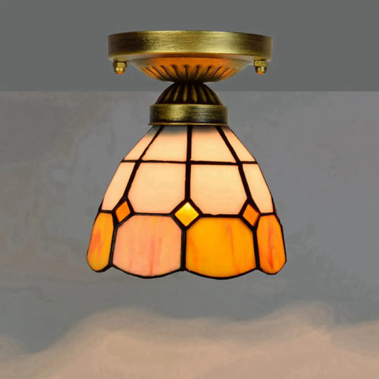 Tiffany Stained Art Glass Semi Flush Mount Ceiling Light - Single - Bulb Shaded Fixture Fluorescent