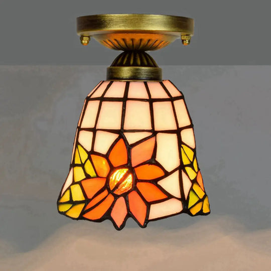 Tiffany Stained Art Glass Semi Flush Mount Ceiling Light - Single - Bulb Shaded Fixture Orange
