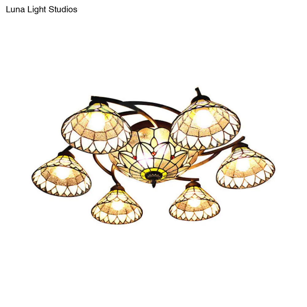 Tiffany Stained Glass Bell Semi Flush Light - Perfect For Living Room Silver