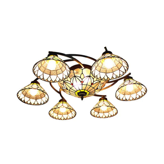 Tiffany Stained Glass Bell Semi Flush Light - Perfect For Living Room Silver