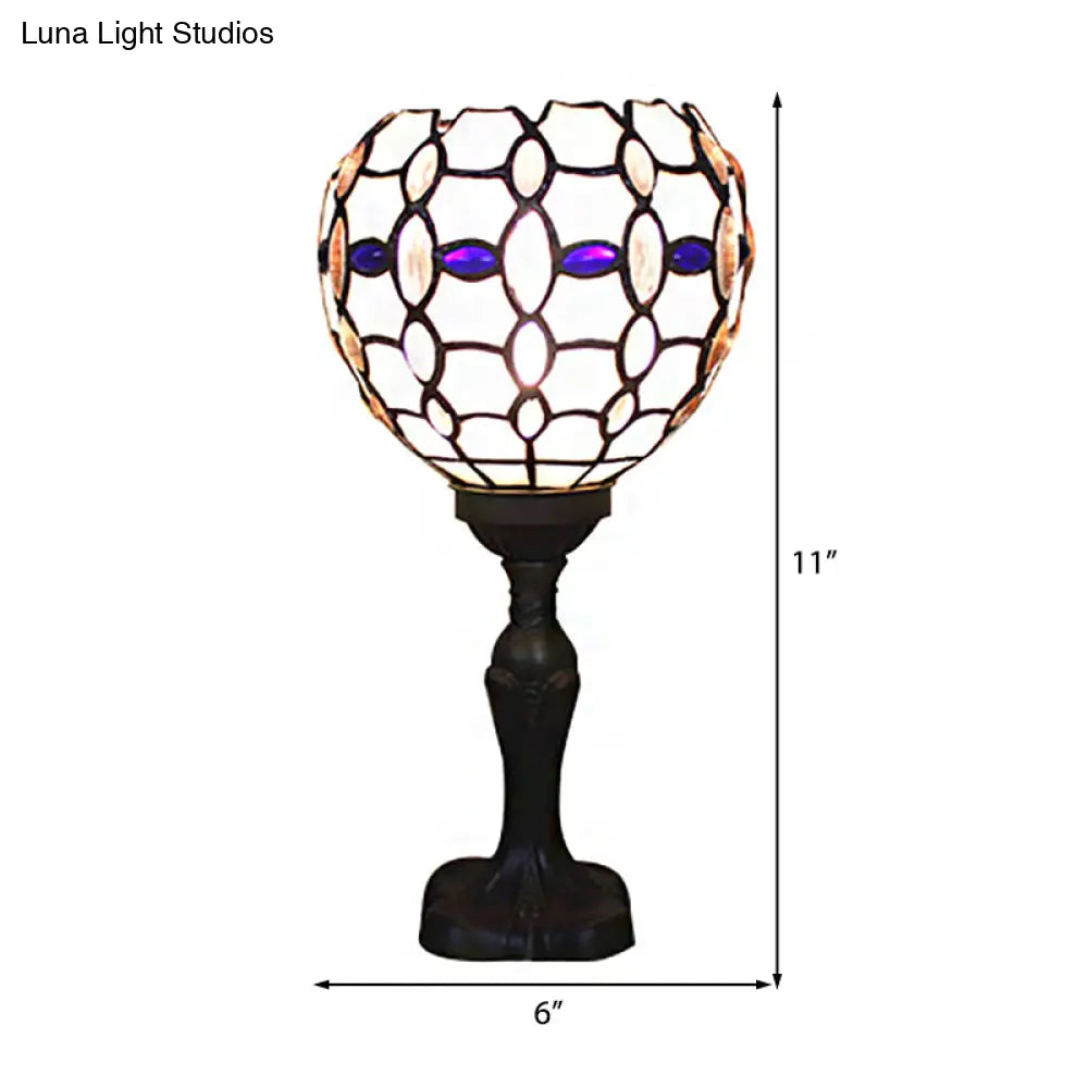 Tiffany Stained Glass Blue Torch Table Lamp - Gem/Dragonfly Pattern For Cafe & Living Room