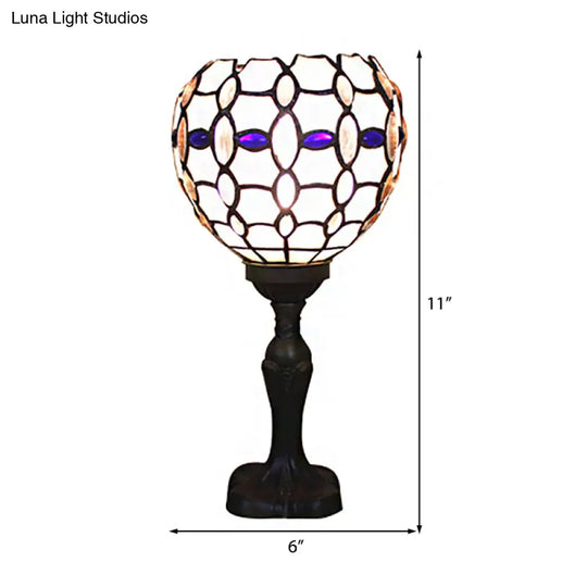 Tiffany Stained Glass Blue Torch Table Lamp - Gem/Dragonfly Pattern For Cafe & Living Room