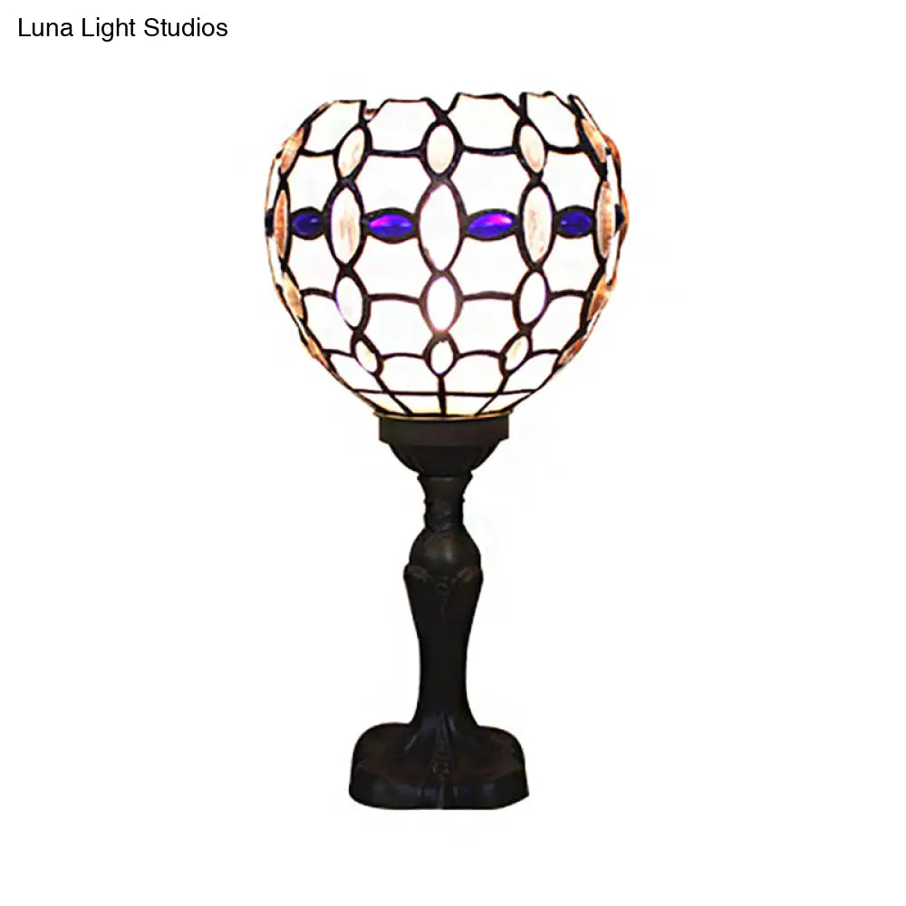 Tiffany Stained Glass Blue Torch Table Lamp - Gem/Dragonfly Pattern For Cafe & Living Room