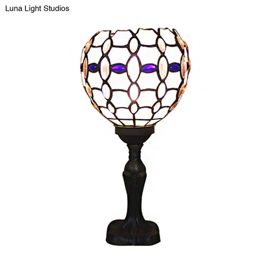 Tiffany Stained Glass Blue Torch Table Lamp - Gem/Dragonfly Pattern For Cafe & Living Room