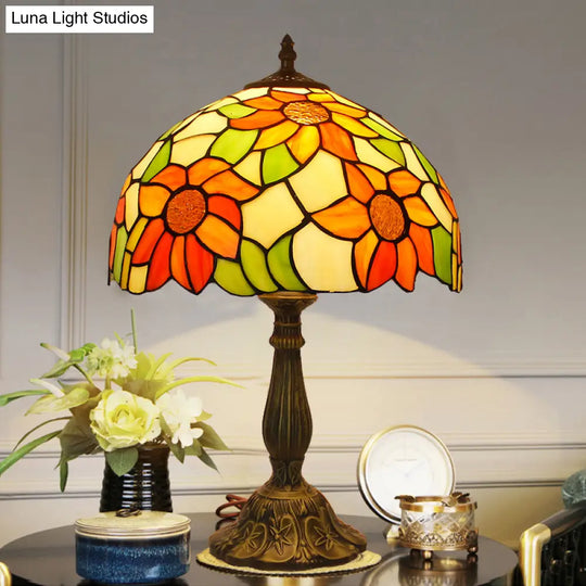 Tiffany Stained Glass Bowl Nightstand Lamp - Single-Bulb Table Light For Restaurants