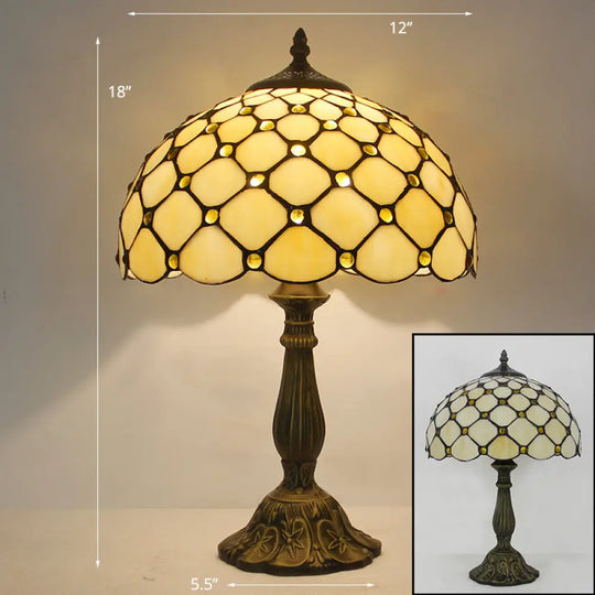 Tiffany Stained Glass Bowl Nightstand Lamp - Single-Bulb Table Light For Restaurants Beige