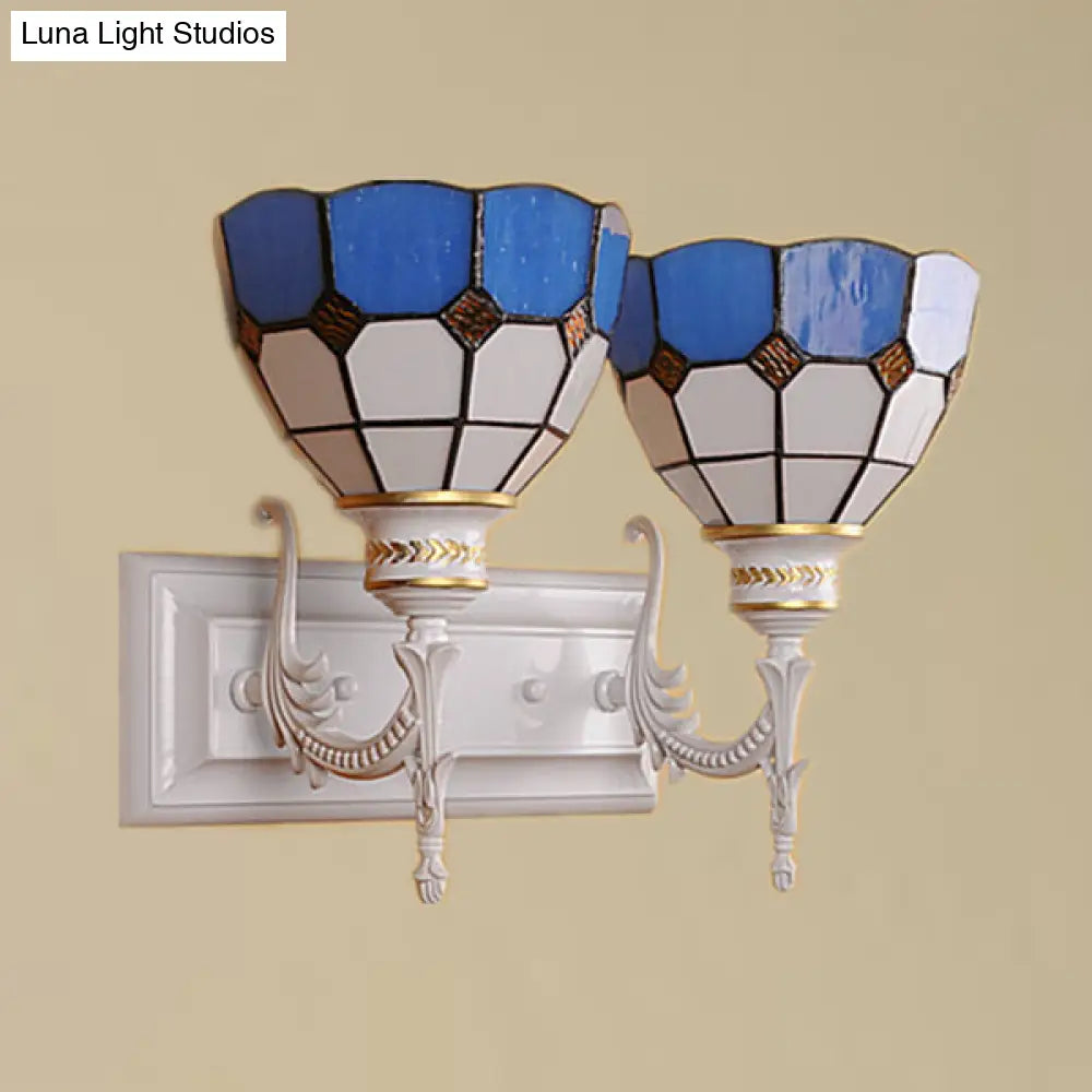 Tiffany Stained Glass Bowl Wall Lighting: 2-Light Industrial Indoor Fixture For Corridor