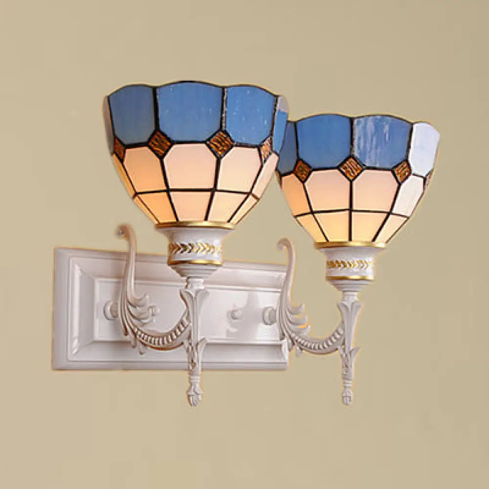 Tiffany Stained Glass Bowl Wall Lighting: 2-Light Industrial Indoor Fixture For Corridor