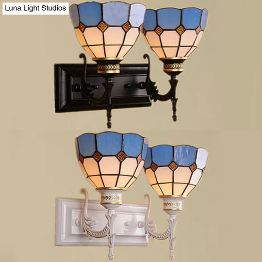 Tiffany Stained Glass Bowl Wall Lighting: 2-Light Industrial Indoor Fixture For Corridor