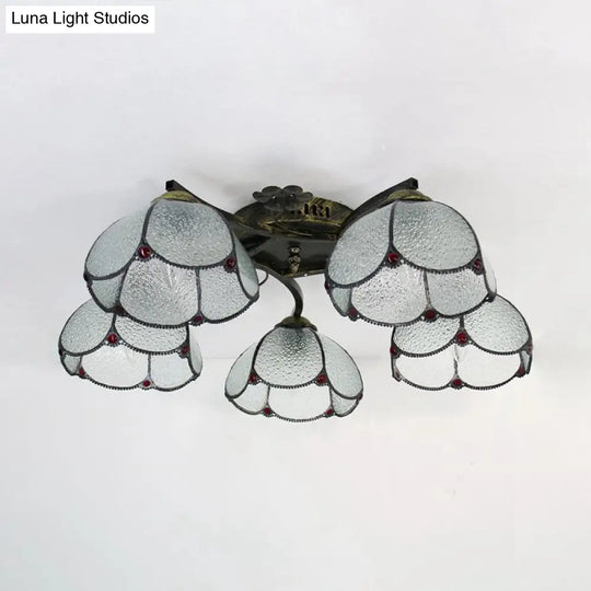 Tiffany Stained Glass Ceiling Light With 5 Scalloped Heads In Antique Bronze - Perfect For Bedroom /