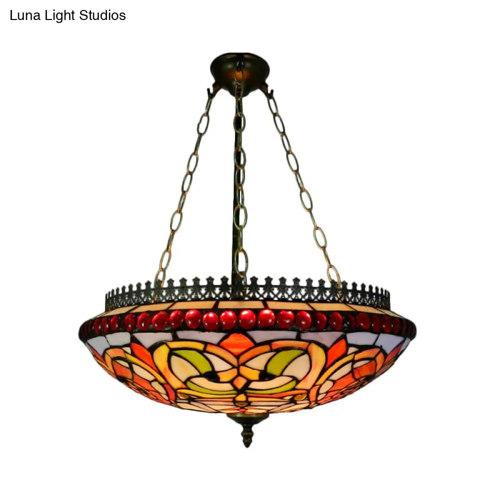 Tiffany-Style Stained Glass Orange Chandelier - Exquisite Hanging Light For Dining Room