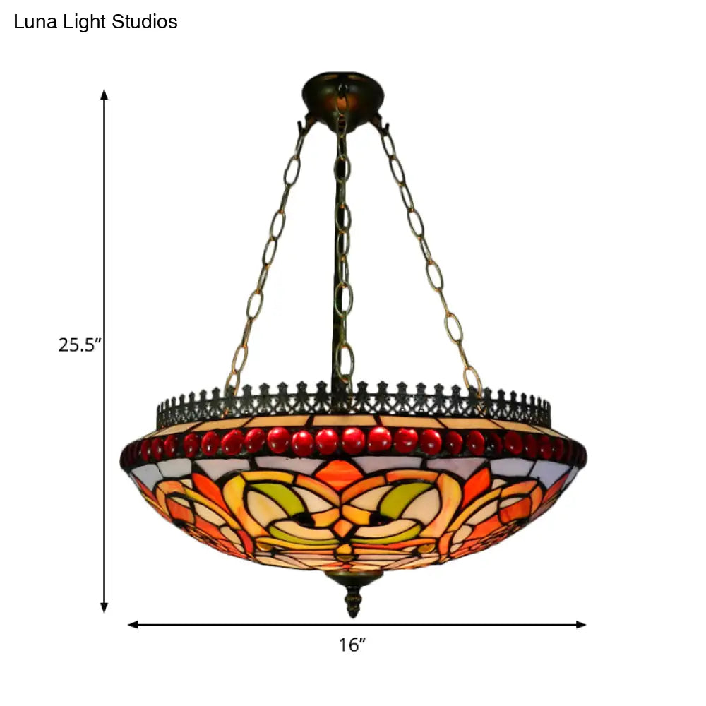 Tiffany Stained Glass Chandelier In Orange - Exquisite Dining Room Lighting