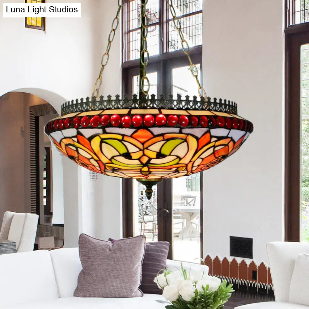 Tiffany-Style Stained Glass Orange Chandelier - Exquisite Hanging Light For Dining Room