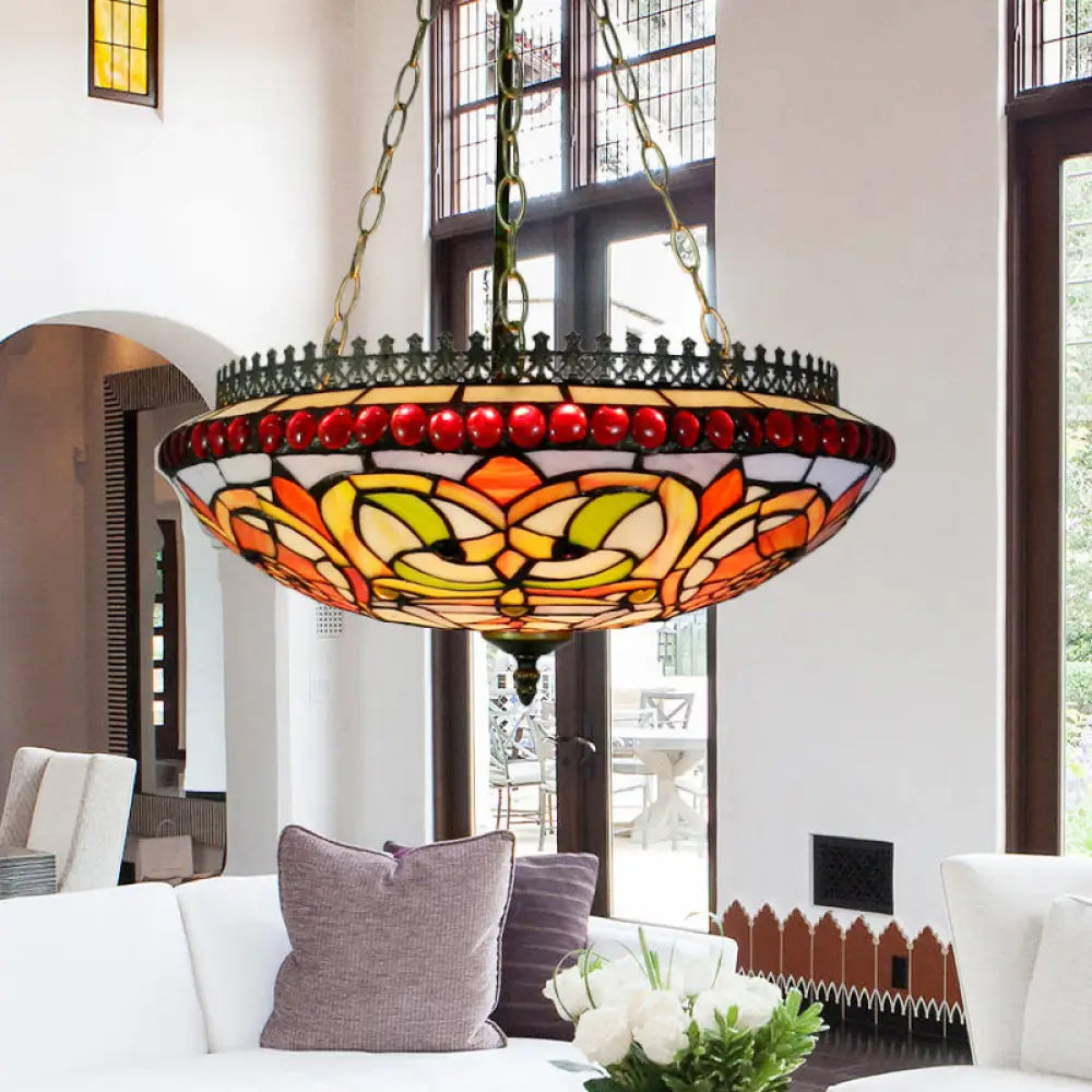 Tiffany Stained Glass Chandelier In Orange - Exquisite Dining Room Lighting