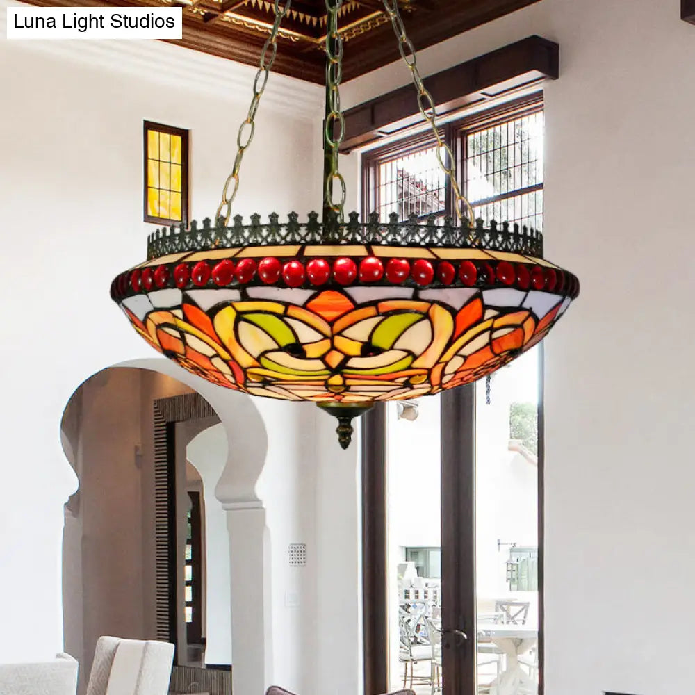 Tiffany-Style Stained Glass Orange Chandelier - Exquisite Hanging Light For Dining Room