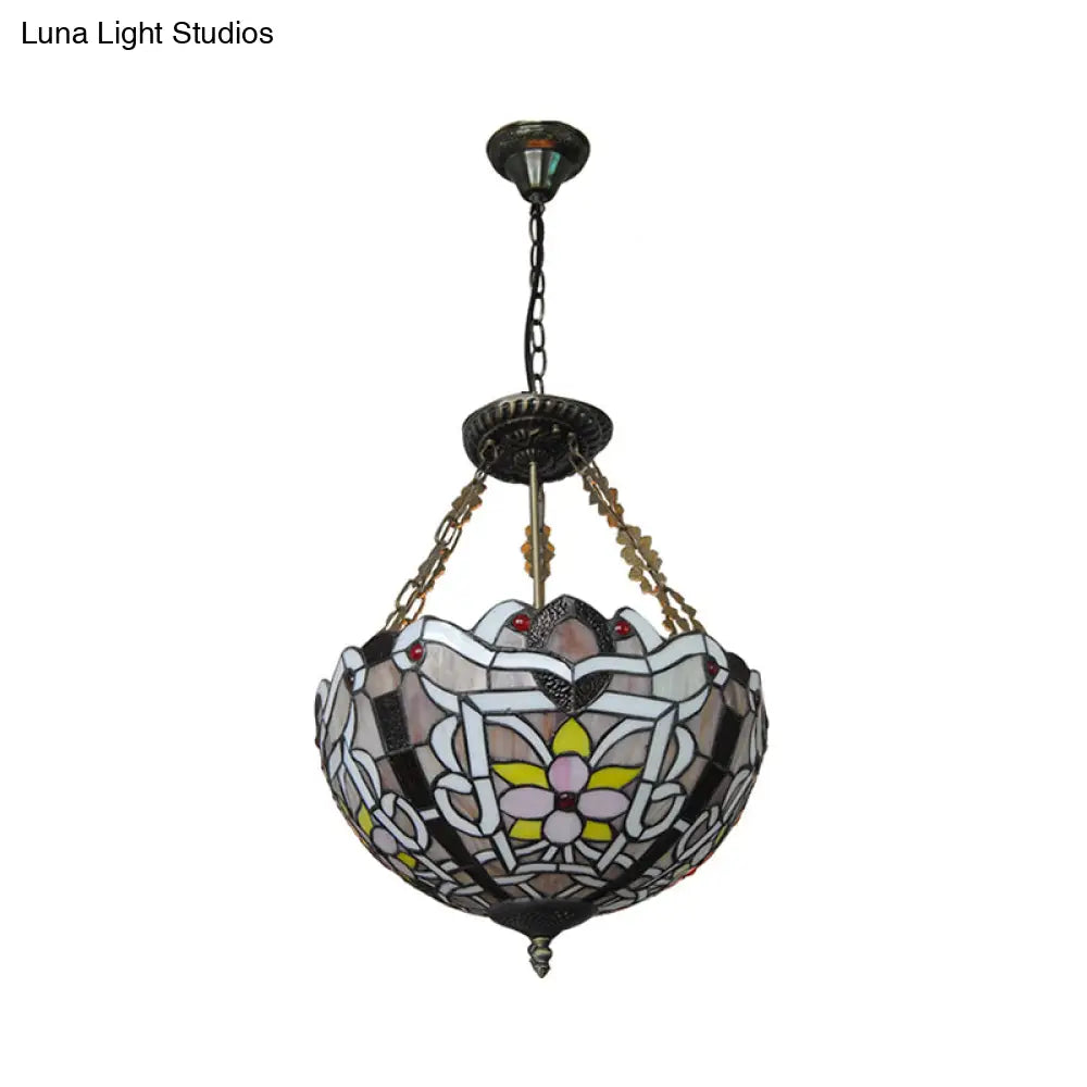 Tiffany Stained Glass Chandelier With Flower Design - Brown/Pink: Perfect For Cafes