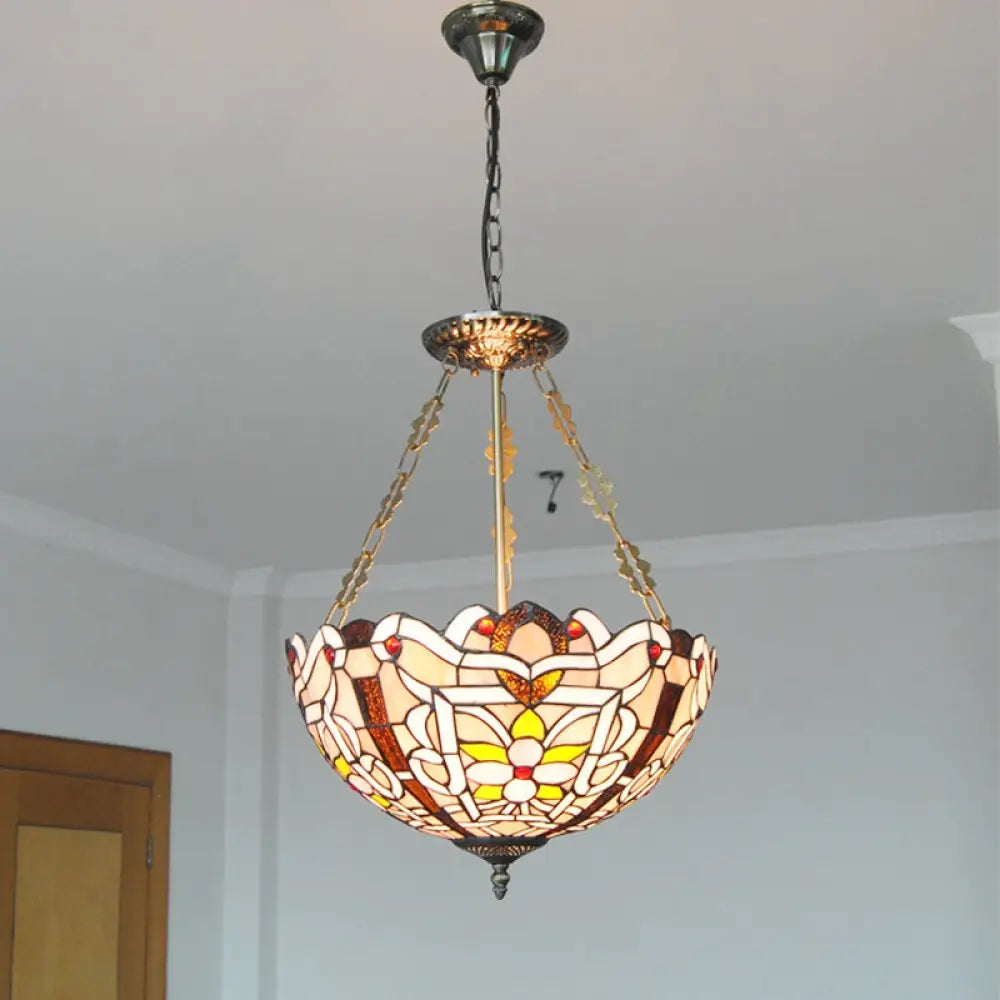 Tiffany Stained Glass Chandelier With Flower Design - Brown/Pink: Perfect For Cafes Pink