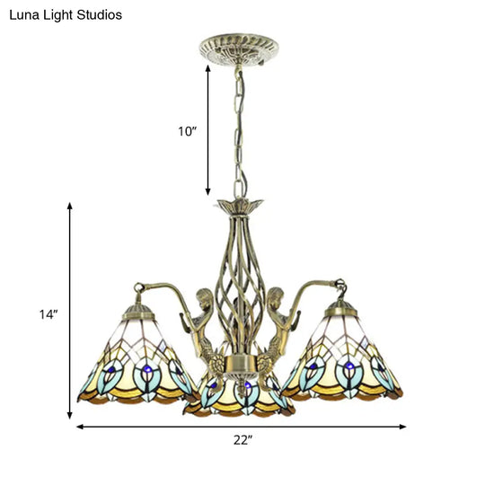 Tiffany Stained Glass Chandelier With Mermaid Deco And 3 Lights