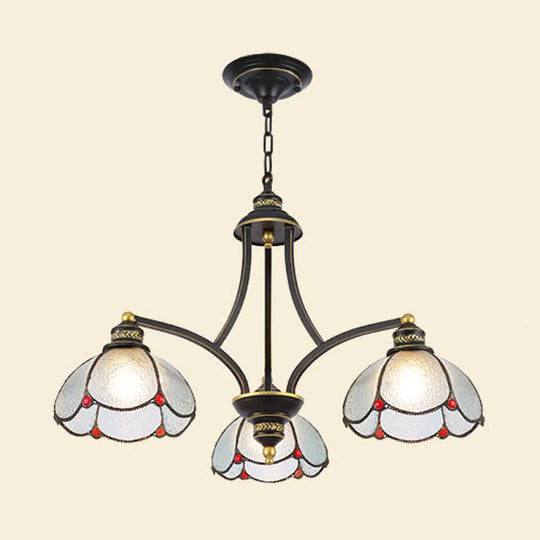 Tiffany Stained Glass Chandelier With Scalloped Ceilings: Red/Yellow 3/6/8-Light Pendant For Living