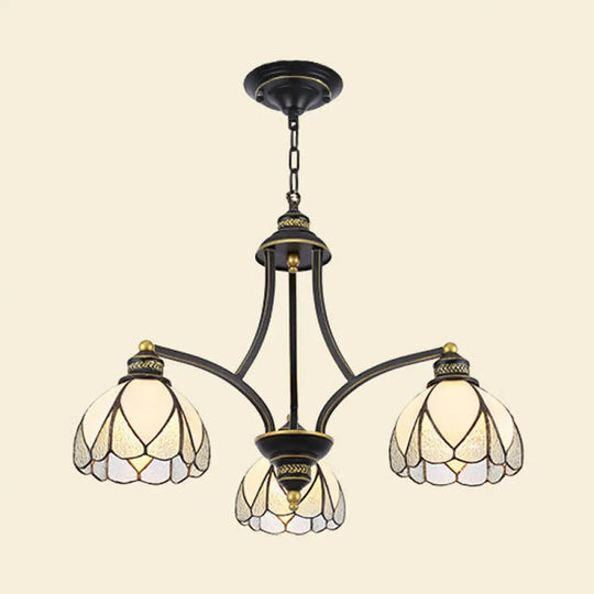 Tiffany Stained Glass Chandelier With Scalloped Ceilings: Red/Yellow 3/6/8-Light Pendant For Living