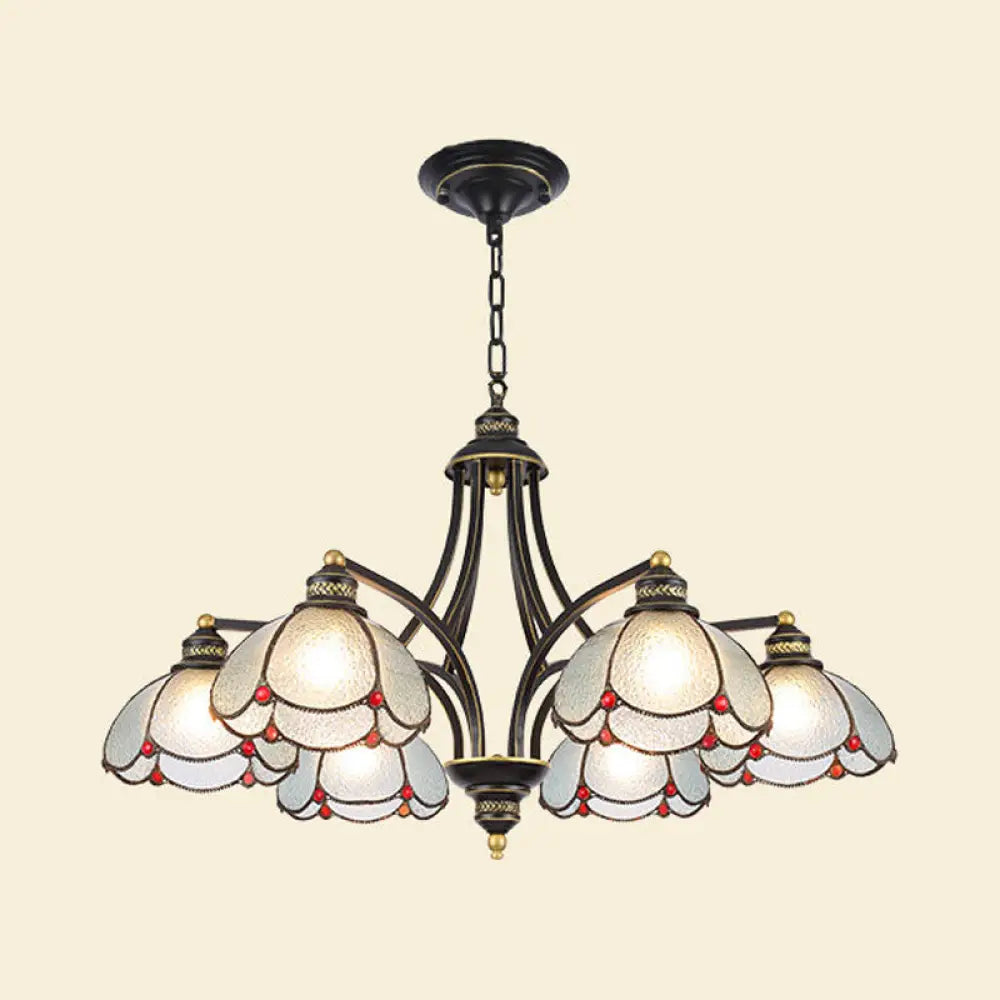 Tiffany Stained Glass Chandelier With Scalloped Ceilings: Red/Yellow 3/6/8-Light Pendant For Living