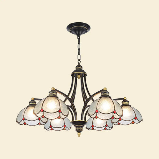 Tiffany Stained Glass Chandelier With Scalloped Ceilings: Red/Yellow 3/6/8-Light Pendant For Living