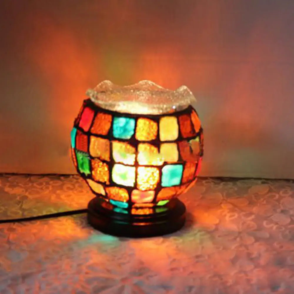 Tiffany Stained Glass Child Bedroom Desk Lamp With Lattice Bowl Design - Small Size Black Base