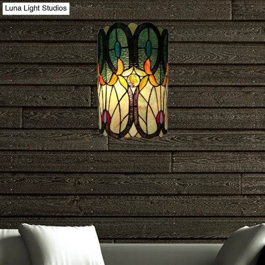 Tiffany Stained Glass Column Wall Sconce - 2-Light Mount For Living Room