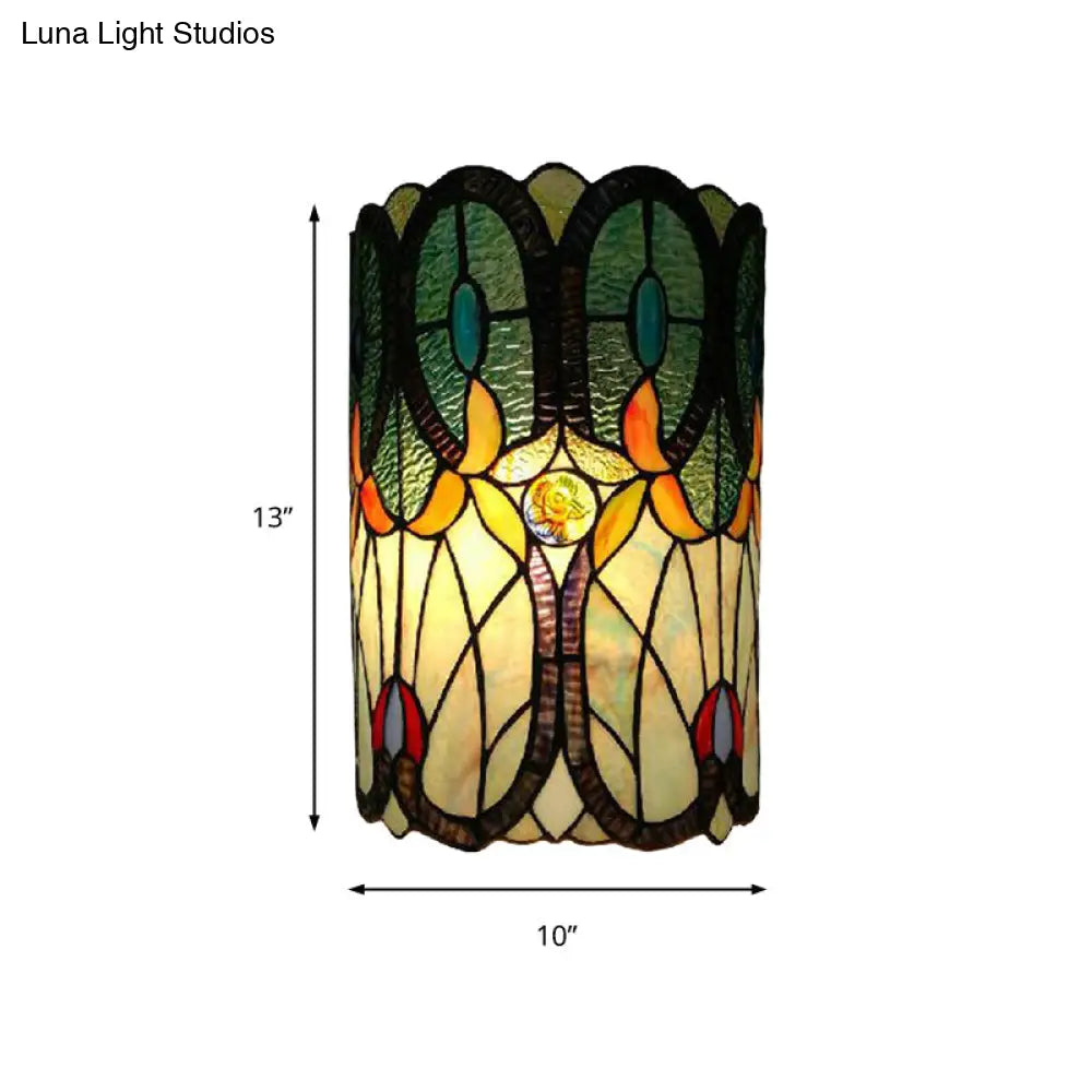 Tiffany Stained Glass Column Wall Sconce - 2-Light Mount For Living Room