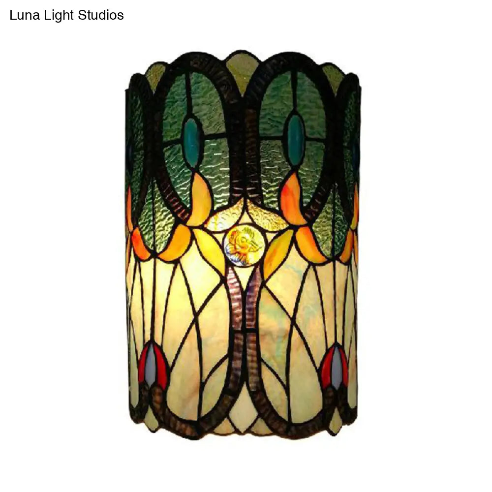 Tiffany Stained Glass Column Wall Sconce - 2-Light Mount For Living Room