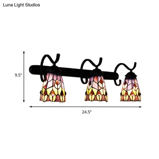 Tiffany Stained Glass Cone Sconce Wall Light With Peacock And Flower Design