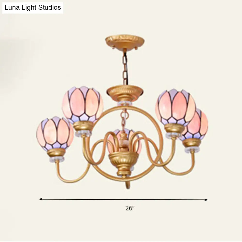 Tiffany Stained Glass Flower Chandelier - Gold 3/5/6 Light Pendant For Living Room Ceiling