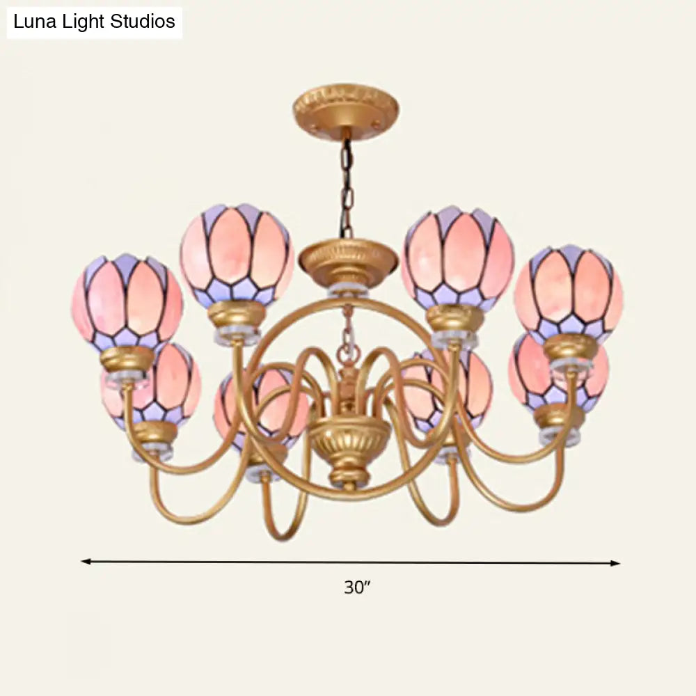 Tiffany Stained Glass Flower Chandelier - Gold 3/5/6 Light Pendant For Living Room Ceiling