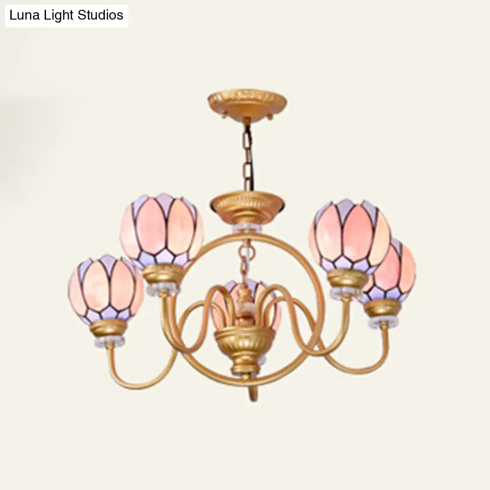 Tiffany Stained Glass Flower Chandelier - Gold 3/5/6 Light Pendant For Living Room Ceiling