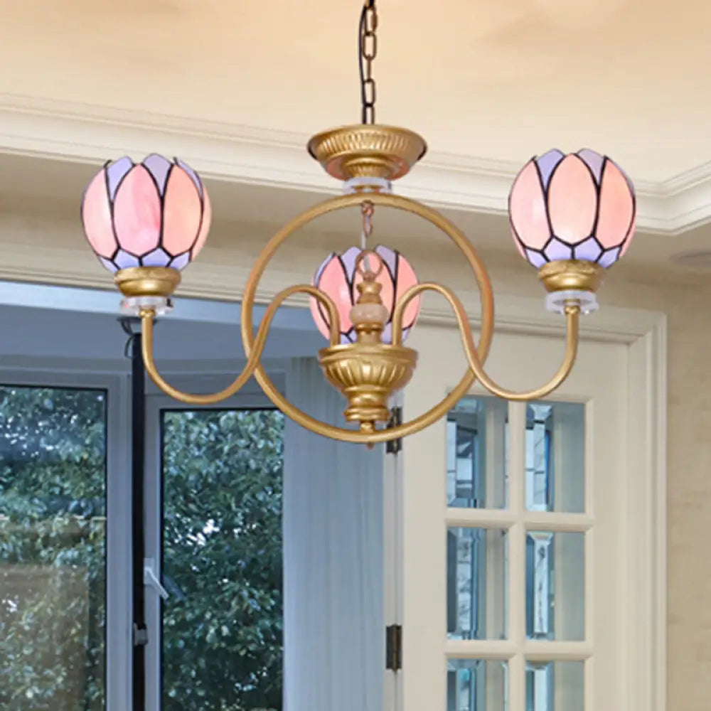 Tiffany Stained Glass Flower Chandelier - Gold 3/5/6 Light Pendant For Living Room Ceiling 3 /