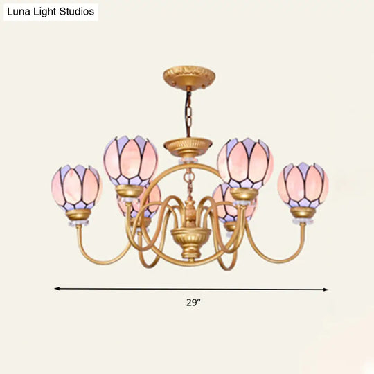 Gold Tiffany Stained Glass Flower Chandelier Pendant Light - 3/5/6 Lights Ceiling Lamp For Living