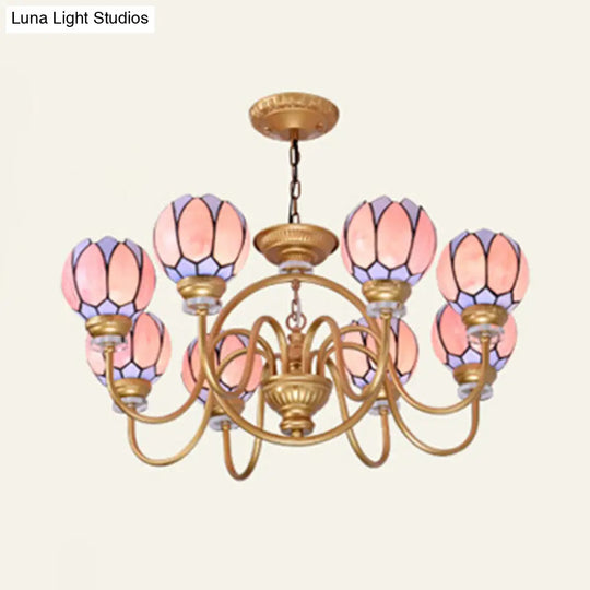 Gold Tiffany Stained Glass Flower Chandelier Pendant Light - 3/5/6 Lights Ceiling Lamp For Living