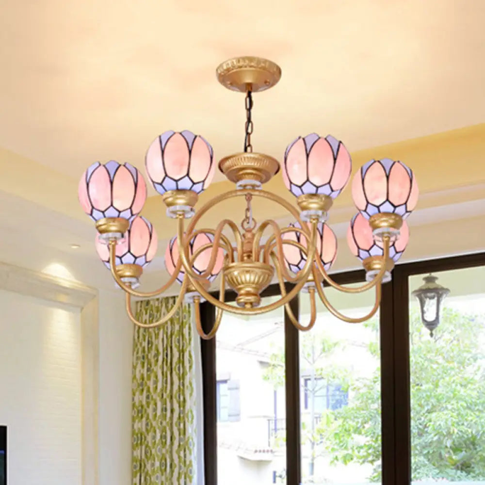 Tiffany Stained Glass Flower Chandelier - Gold 3/5/6 Light Pendant For Living Room Ceiling 8 /