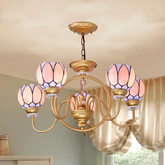 Tiffany Stained Glass Flower Chandelier - Gold 3/5/6 Light Pendant For Living Room Ceiling 5 /