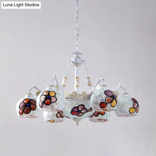 Tiffany Stained Glass Flower Chandelier - White Ceiling Pendant Light Fixture With 5/9/11 Artful