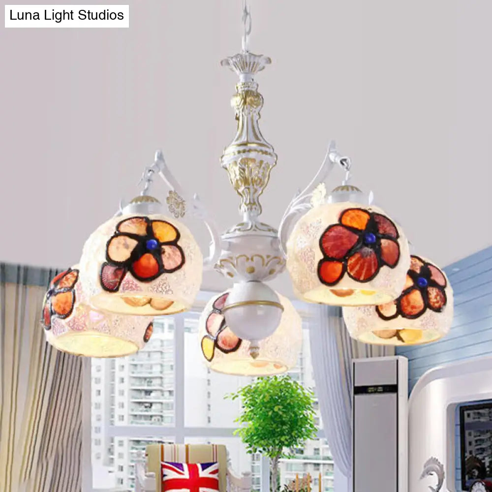 Tiffany Stained Glass Flower Chandelier - White Ceiling Pendant Light Fixture With 5/9/11 Artful