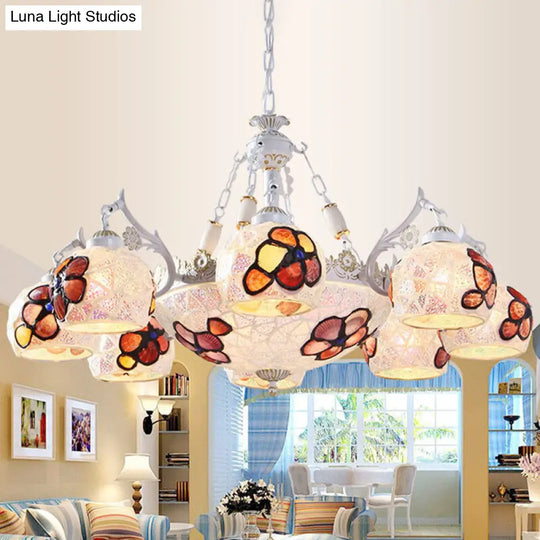 Tiffany Stained Glass Flower Chandelier - White Ceiling Pendant Light Fixture With 5/9/11 Artful