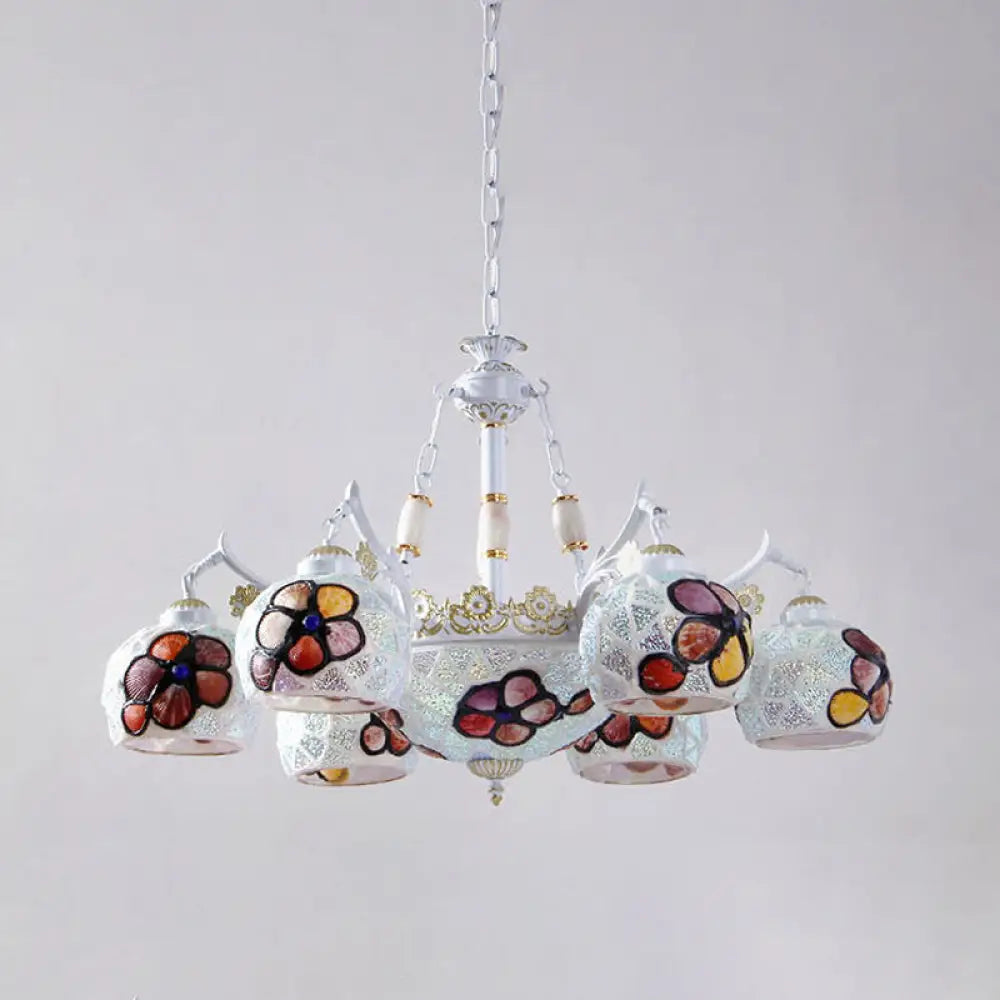 Tiffany Stained Glass Flower Chandelier Pendant Light Fixture - 5/9/11 Lights White Ceiling Mount 9