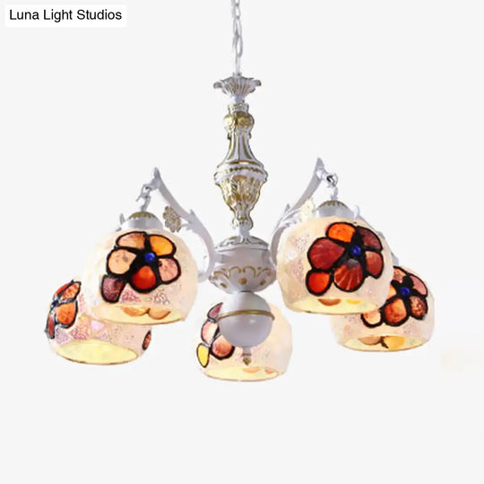 Tiffany Stained Glass Flower Chandelier Pendant Light Fixture - 5/9/11 Lights White Ceiling Mount